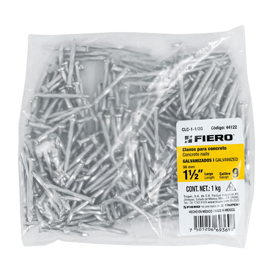 Bolsa con 1 kg de clavos para concreto galvanizados 1-1/2' Caja con 5, 44122
