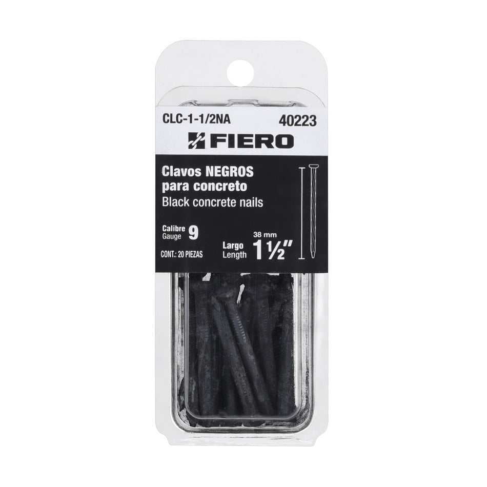 Blíster con 20 clavos negros para concreto 1-1/2', Fiero Caja con 12, 40223