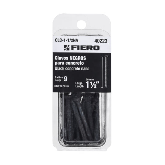 Blíster con 20 clavos negros para concreto 1-1/2', Fiero Caja con 12, 40223
