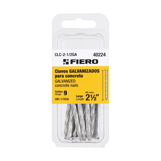 Blíster con 15 clavos galvanizados p/concreto 2-1/2', Fiero Caja con 12, 40224