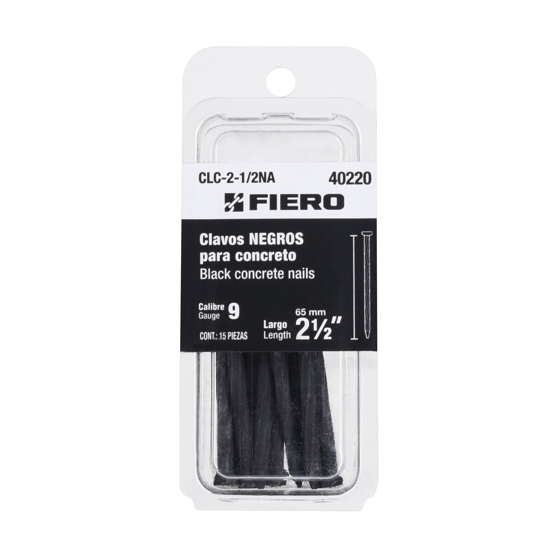 Blíster con 15 clavos negros para concreto 2-1/2', Fiero, 40220