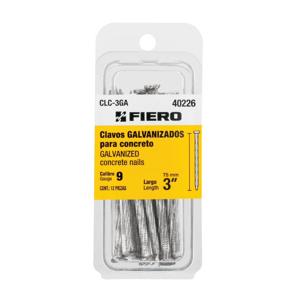 Blíster con 12 clavos galvanizados para concreto 3', Fiero Caja con 12, 40226