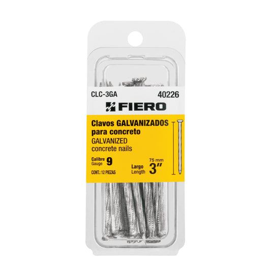 Blíster con 12 clavos galvanizados para concreto 3', Fiero Caja con 12, 40226