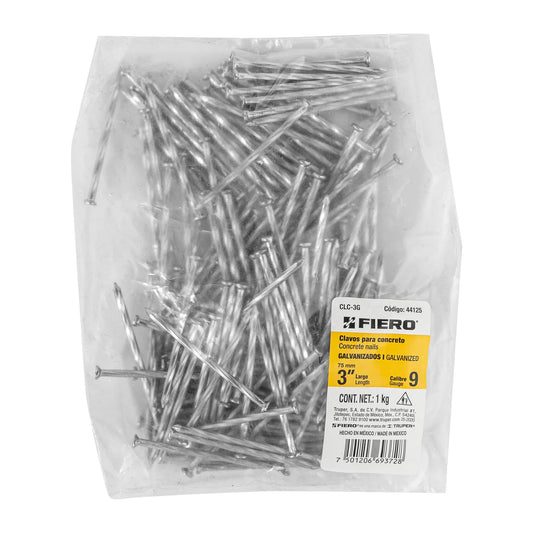 Bolsa con 1 kg de clavos para concreto galvanizados 3' Caja con 5, 44125