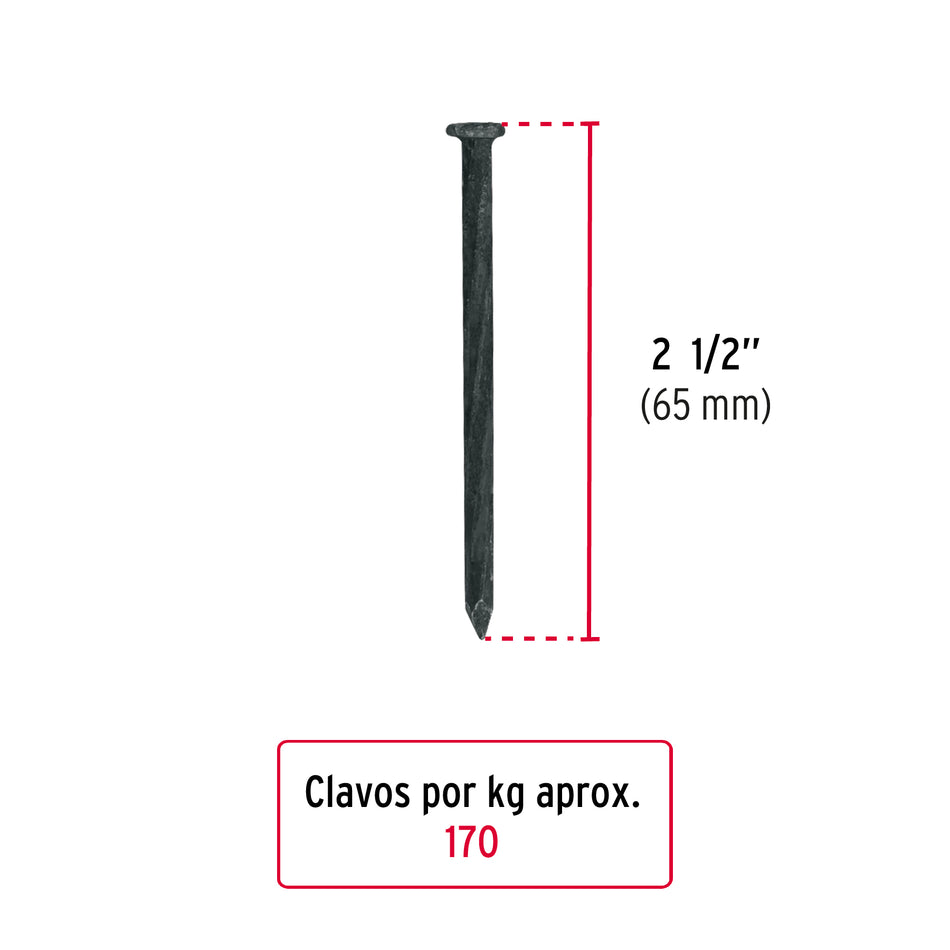 Kilo de clavos para concreto 2-1/2' negros, caja de 25 kg Caja con 25, 44847