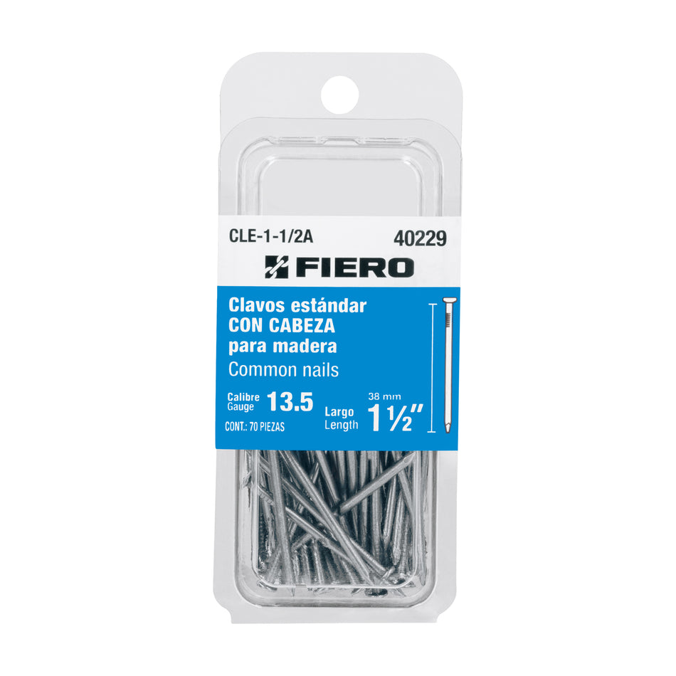 Blíster con 70 clavos estándar 1-1/2' con cabeza, Fiero Caja con 12, 40229