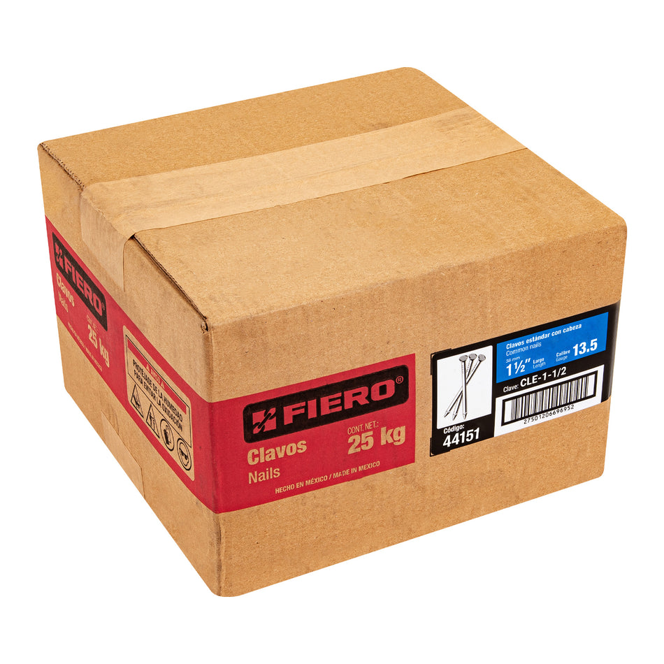 Kilo de clavo estándar 1-1/2' con cabeza en caja de 25 kg Caja con 25, 44151