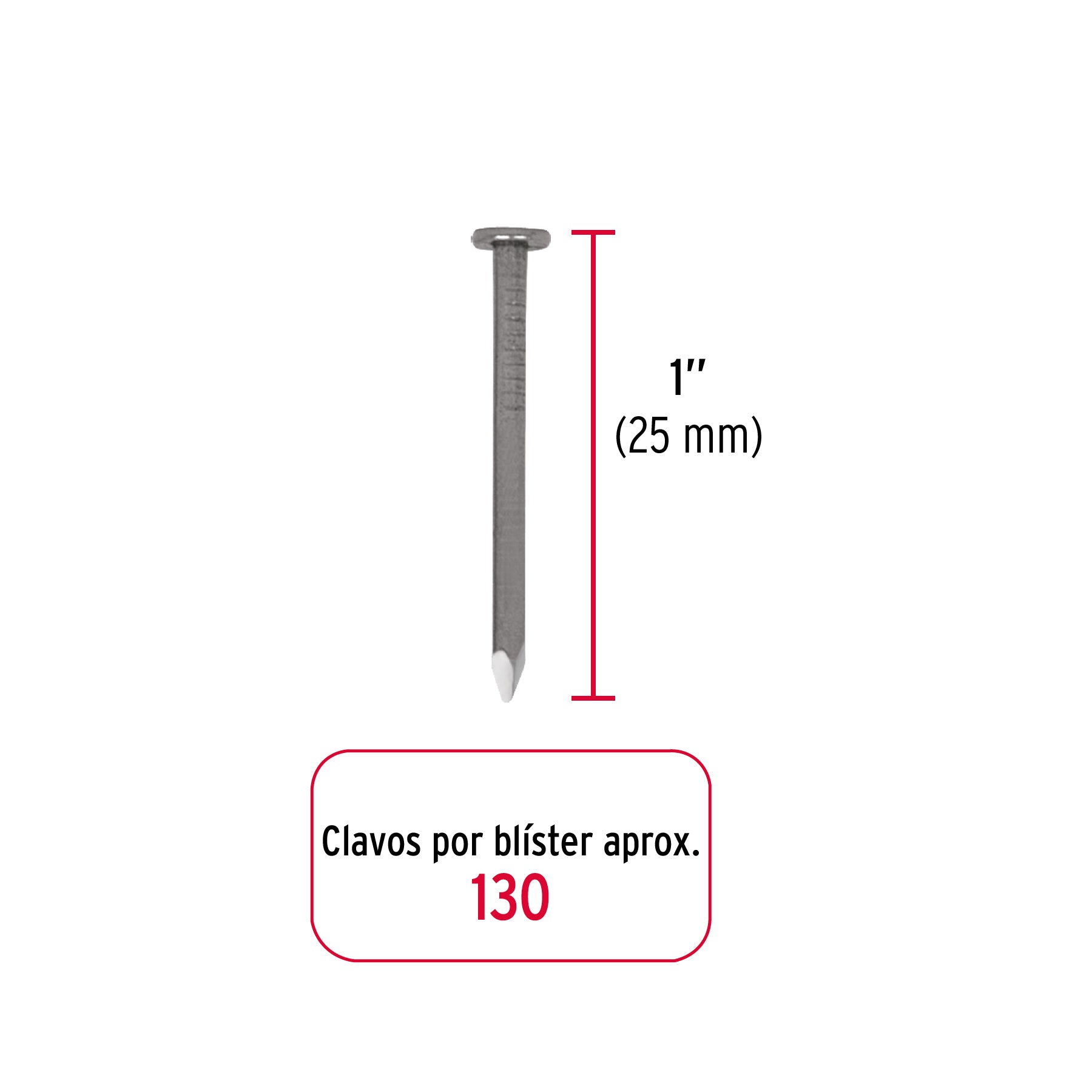 Blíster con 130 de clavo estándar 1' con cabeza, Fiero Caja con 12, 40231