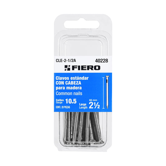 Blíster con 20 clavos estándar 2-1/2' con cabeza, Fiero Caja con 12, 40228