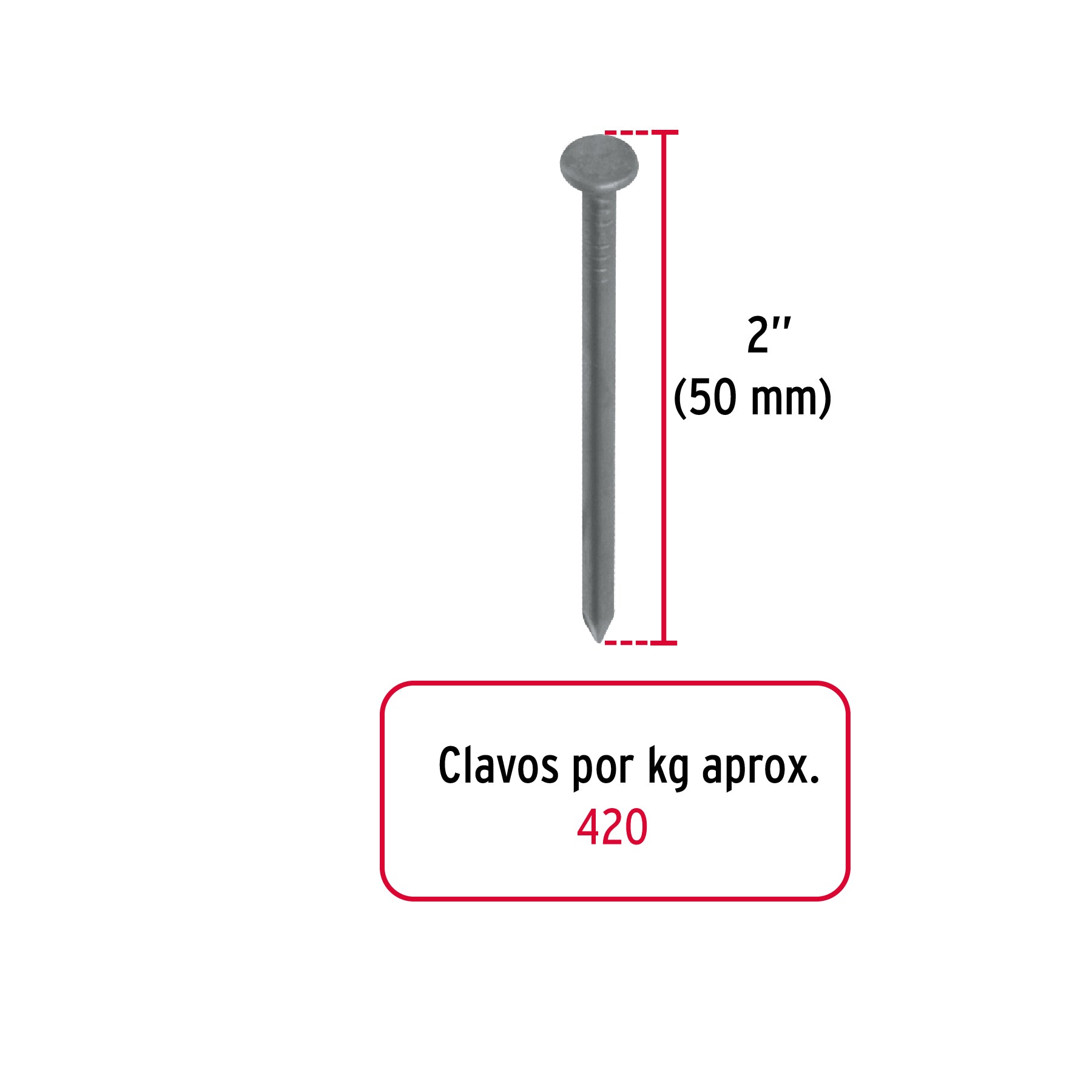 Kilo de clavo estándar 2' con cabeza en caja de 10 kg, Fiero, 40166