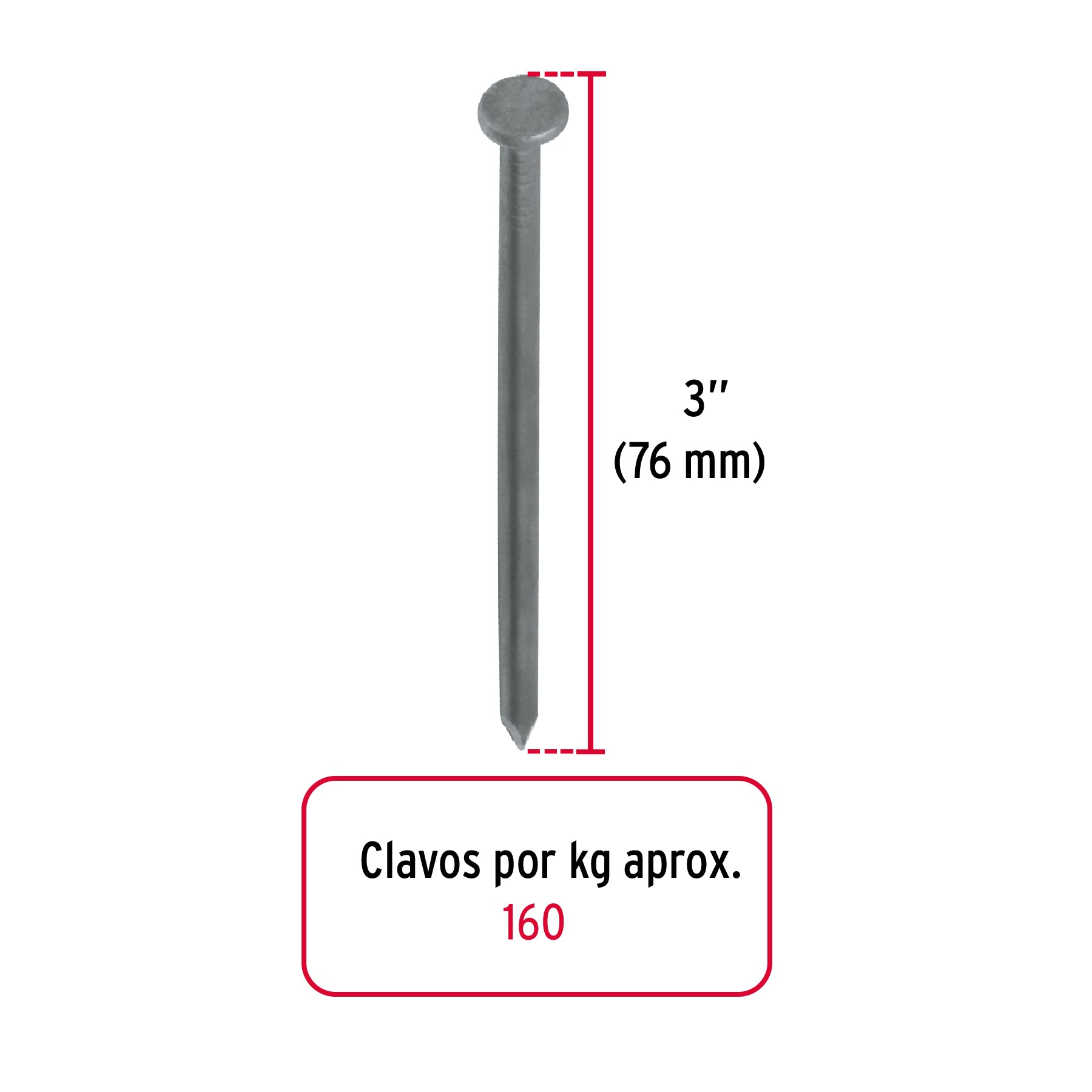 Kilo de clavo estándar 3' con cabeza en caja de 10 kg, Fiero, 40168