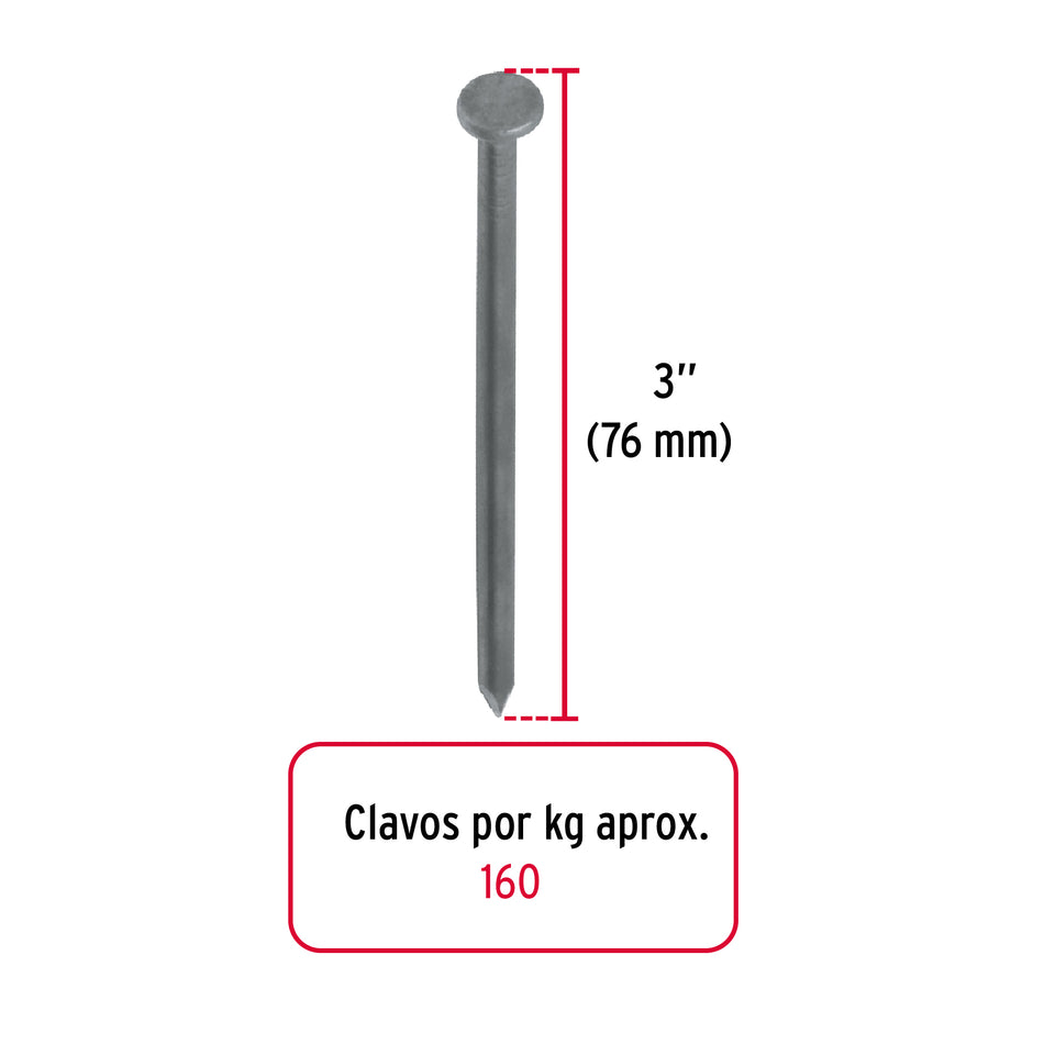 Kilo de clavo estándar 3' con cabeza en caja de 10 kg, Fiero Caja con 10, 40168