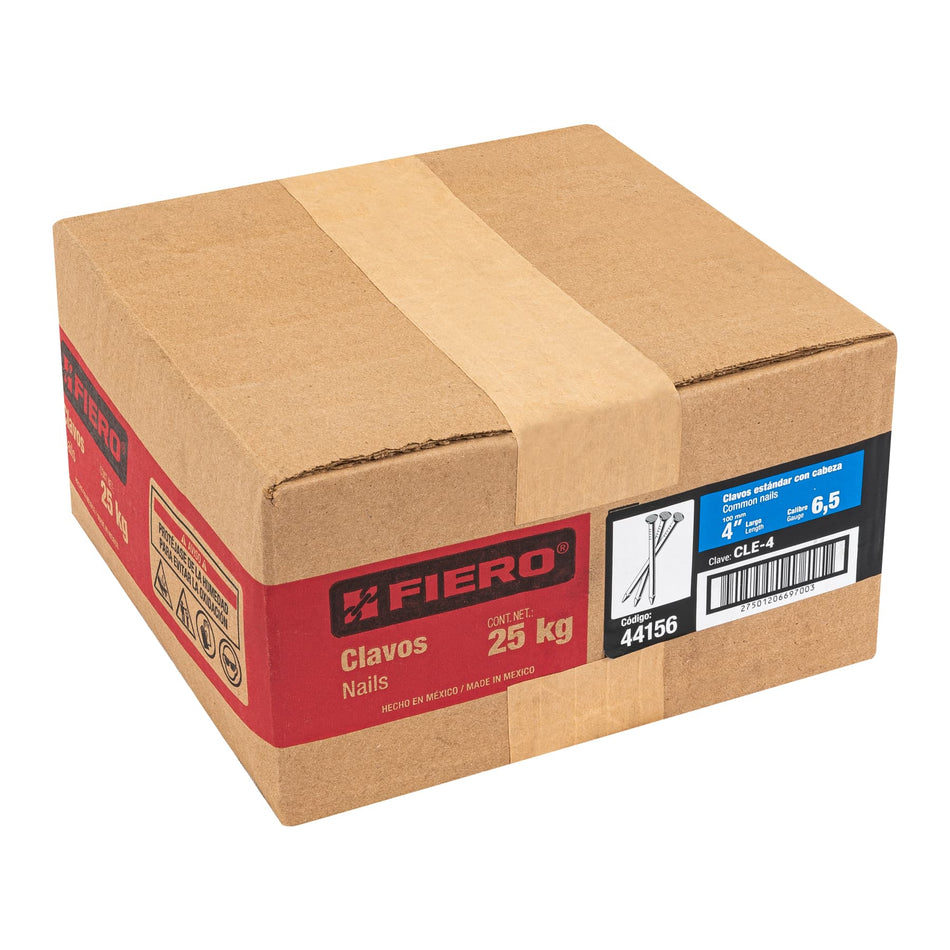 Kilo de clavo estándar 4' con cabeza en caja de 25 kg, Fiero Caja con 25, 44156