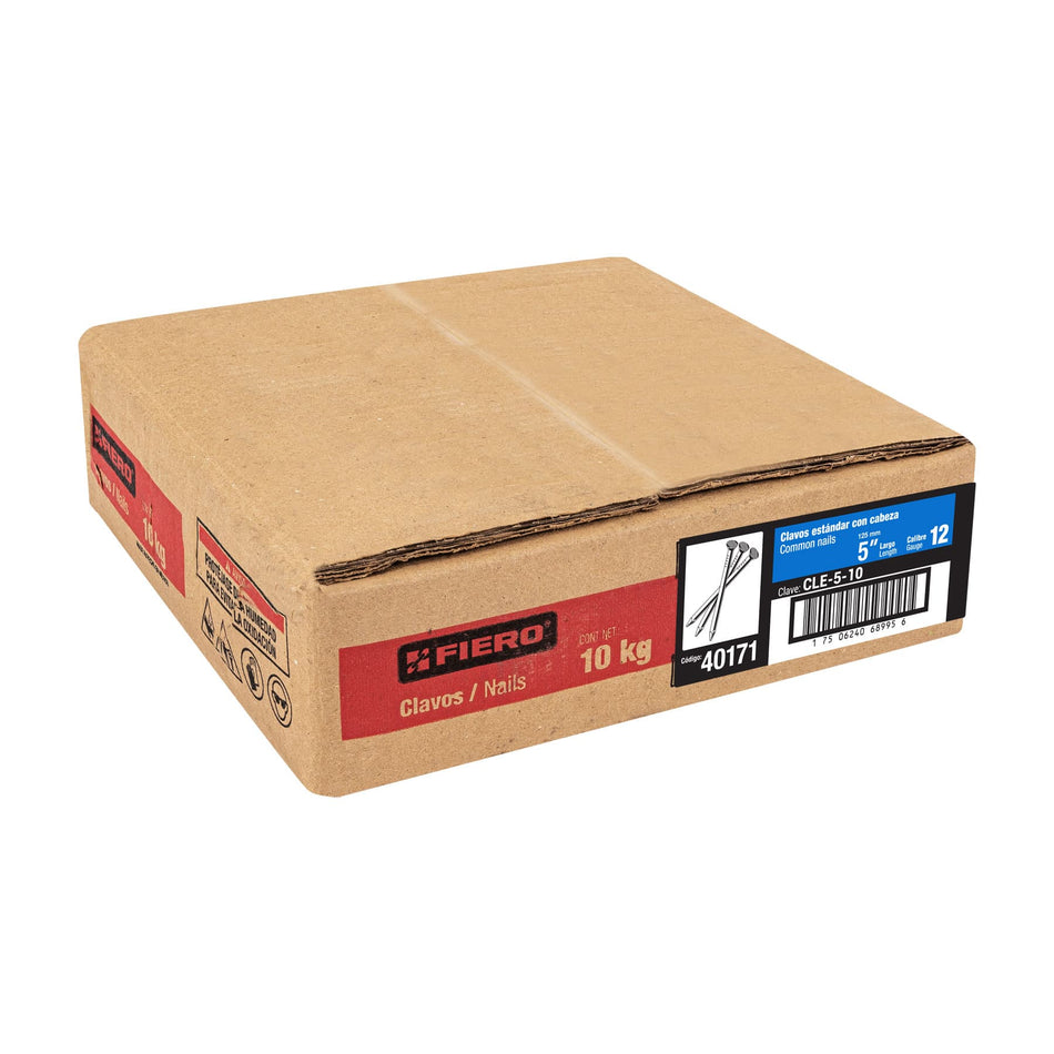 Kilo de clavo estándar 5' con cabeza en caja de 10 kg, Fiero Caja con 10, 40171