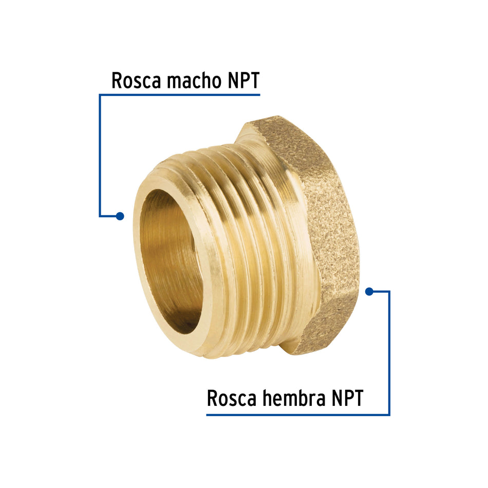 Reducción bushing de latón, 3/4' x 1/2', Foset Caja con 5, 49062