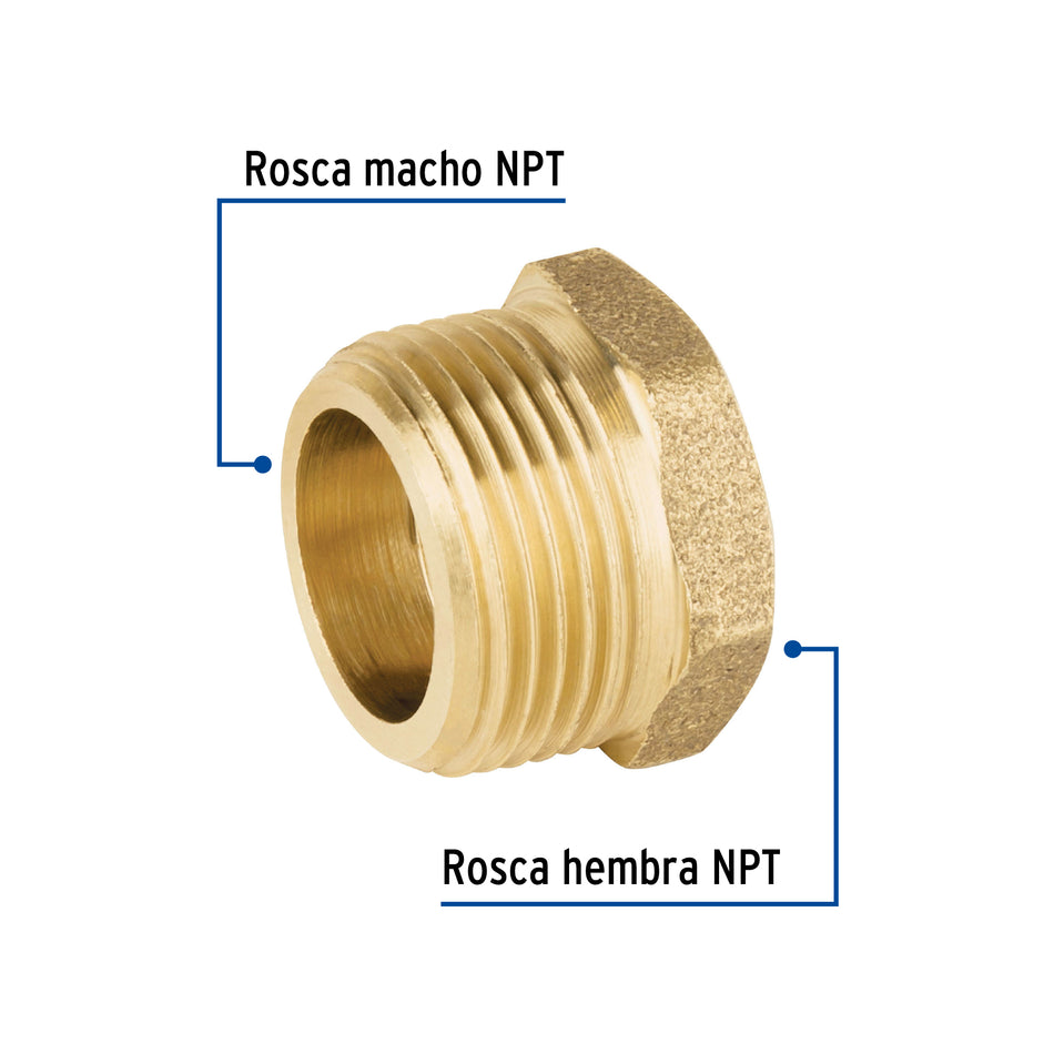 Reducción bushing de latón, 1' x 1/2', Foset Caja con 5, 49063