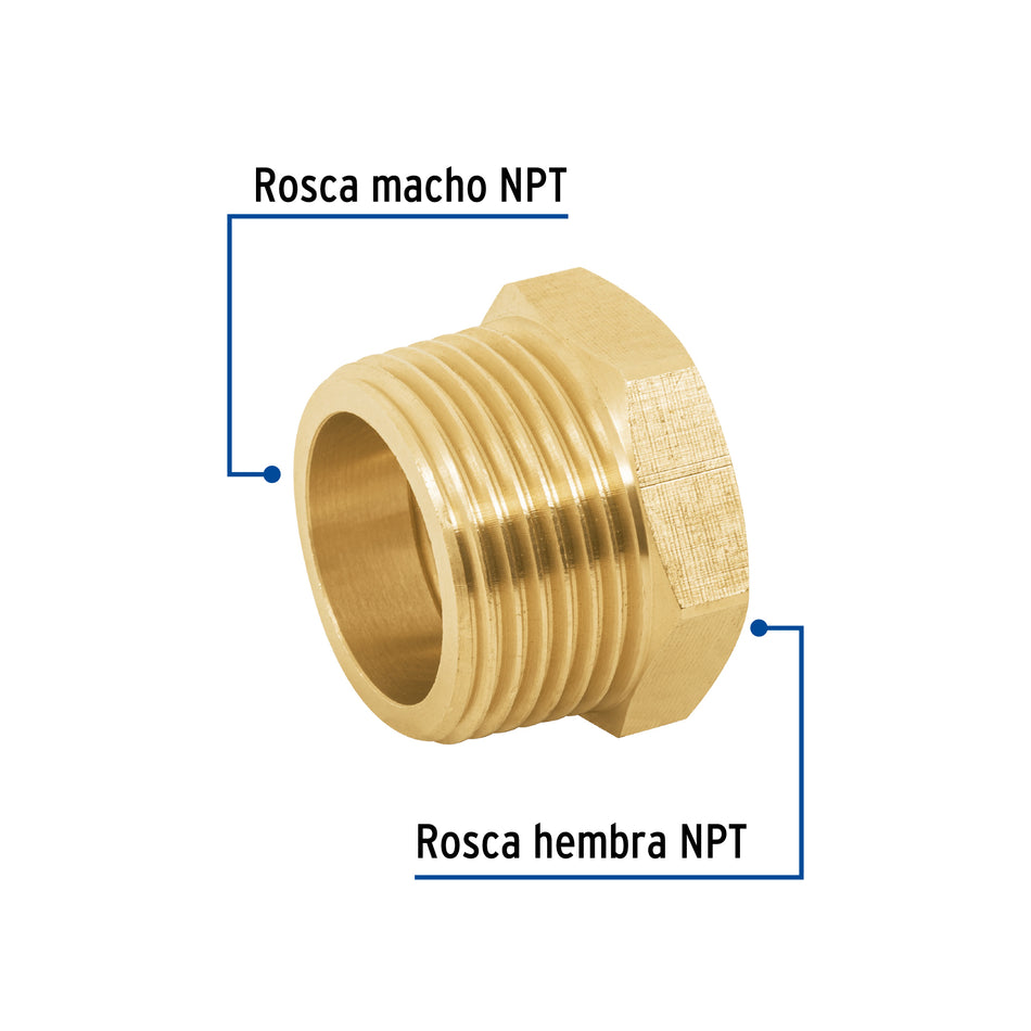 Reducción bushing de latón, 1' x 3/4', Foset Caja con 5, 49064