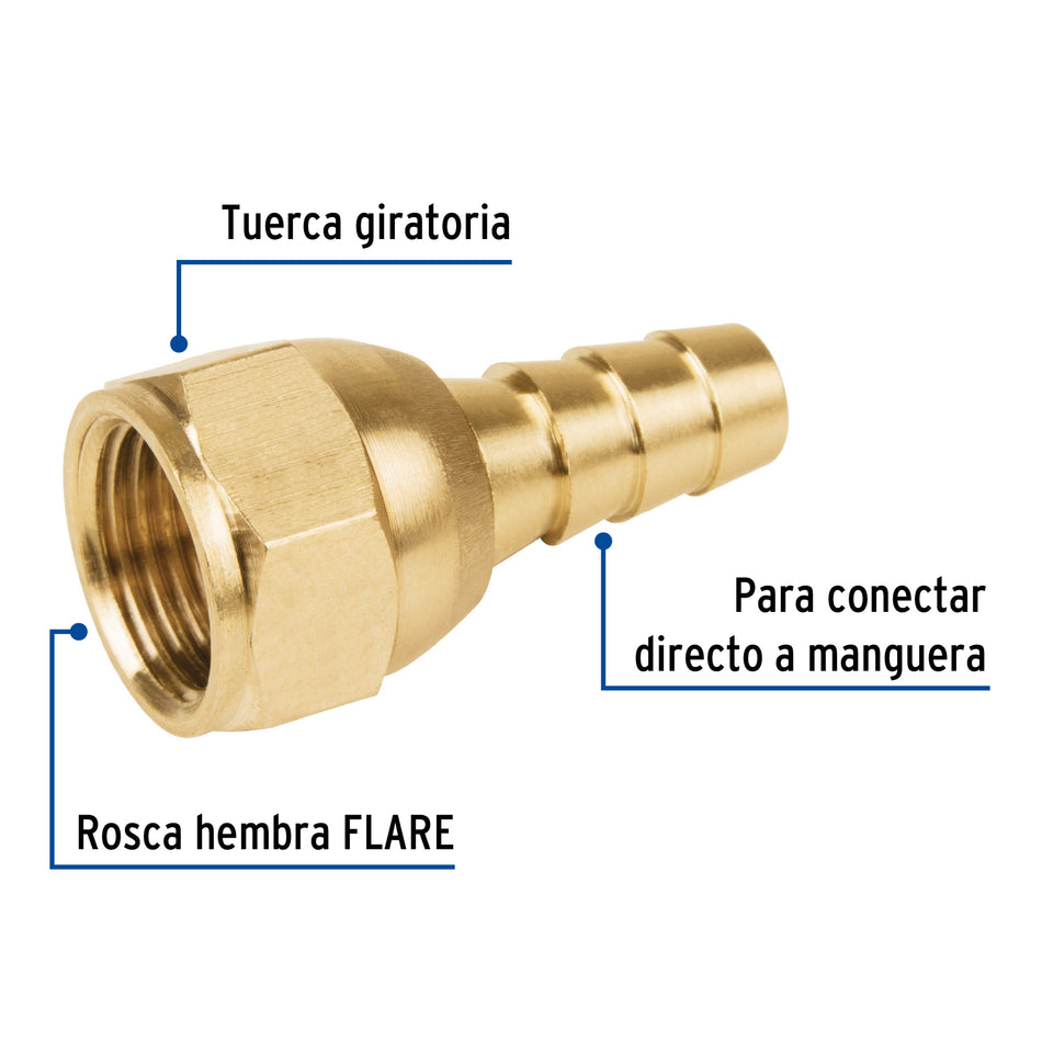 Cople espiga (tuerca loca) de latón, 3/8', Foset Caja con 20, 45750