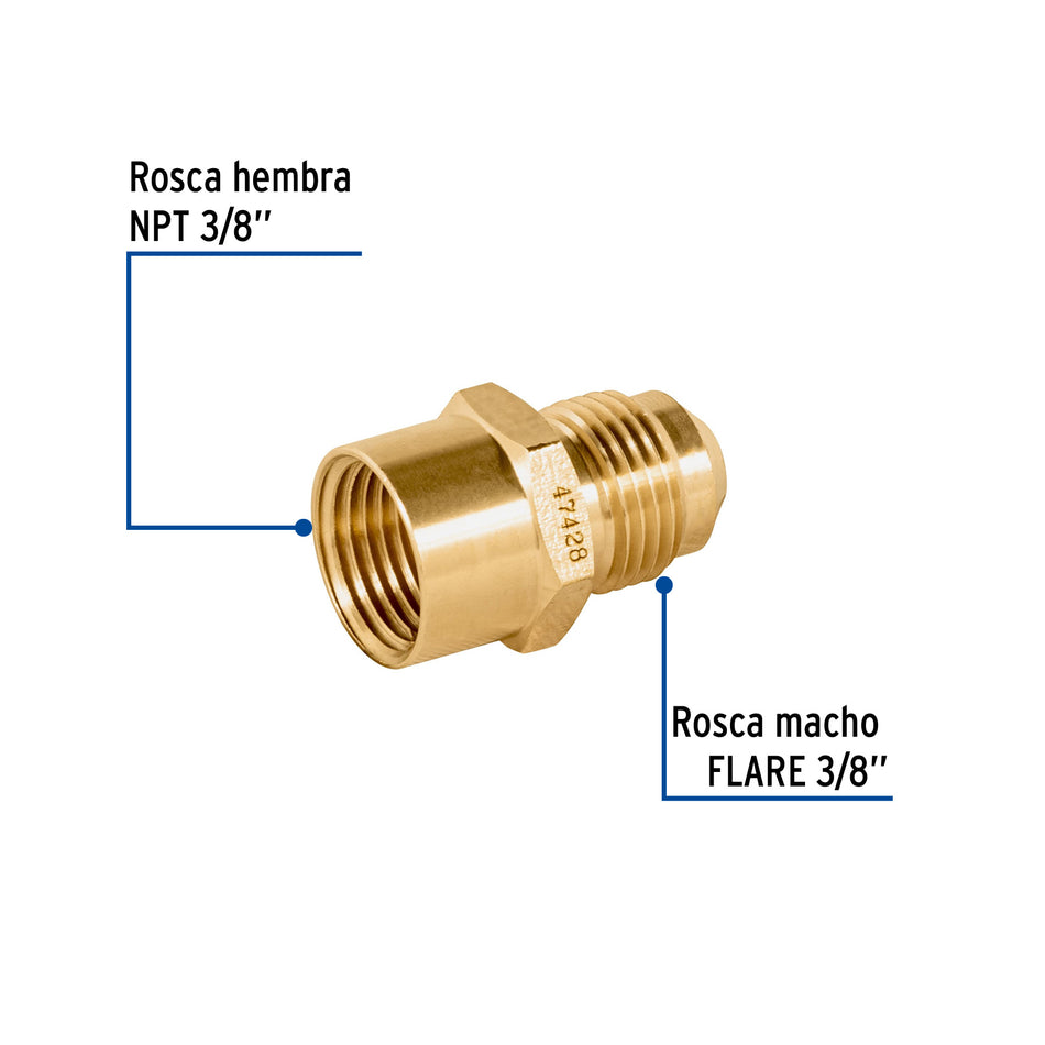 Niple campana de latón de 3/8' X 3/8', Foset Caja con 20, 47428