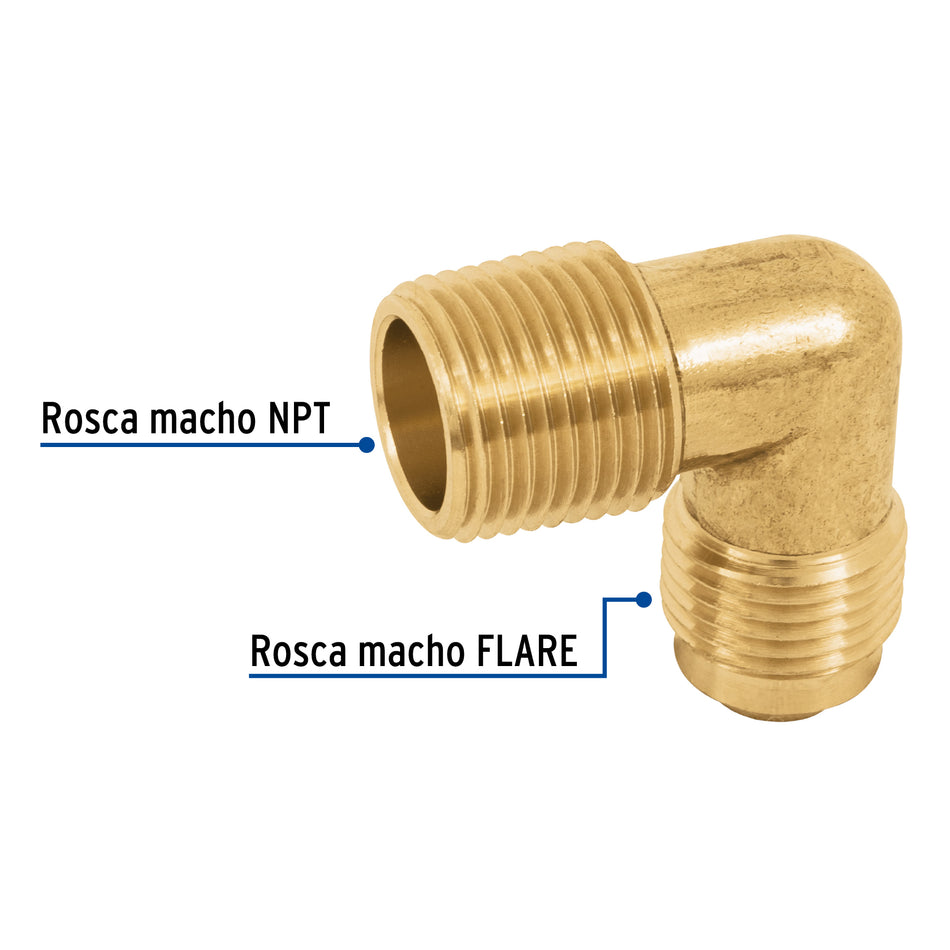 Codo terminal a 90° de latón 3/8 x 3/8', Foset Caja con 10, 47401