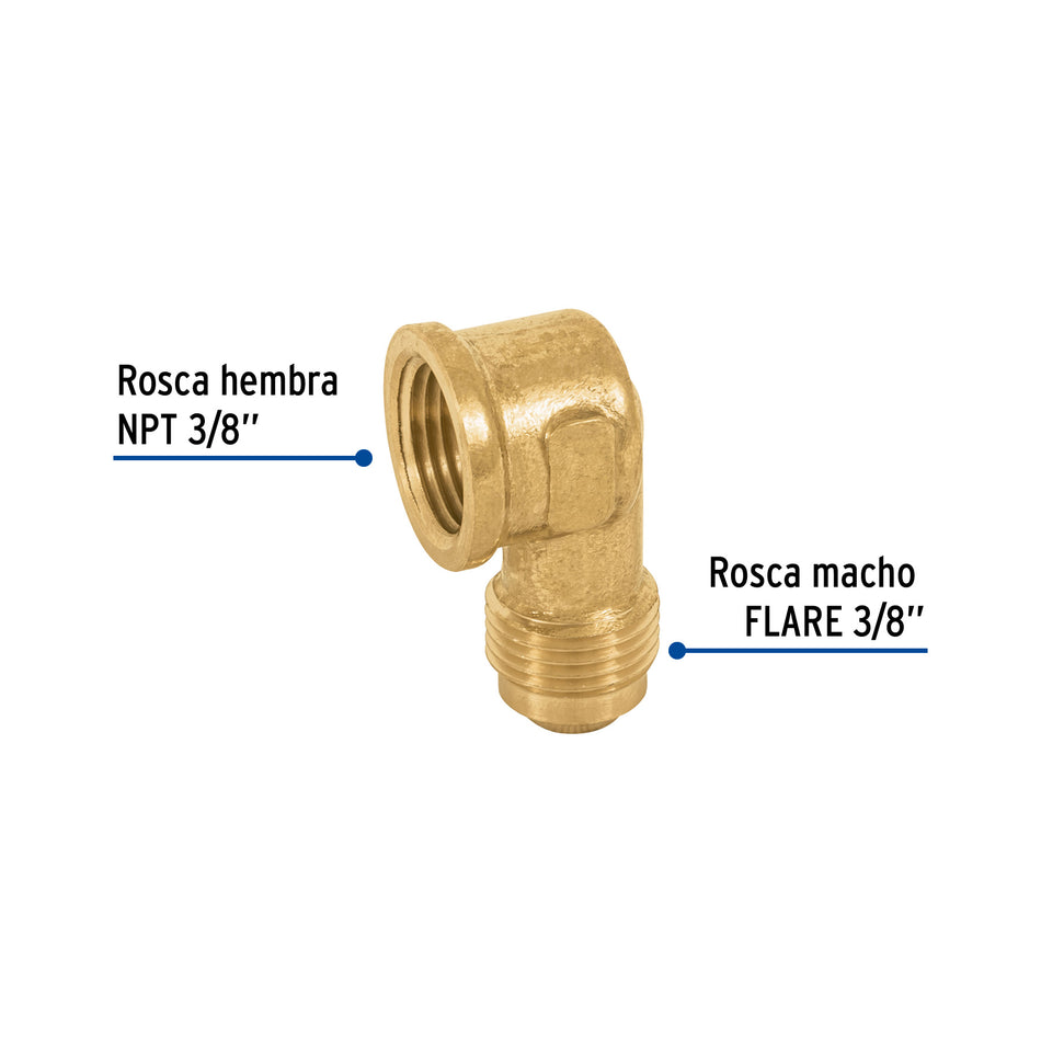 Codo para estufa a 90° de latón de 3/8 x 3/8', Foset Caja con 10, 47403