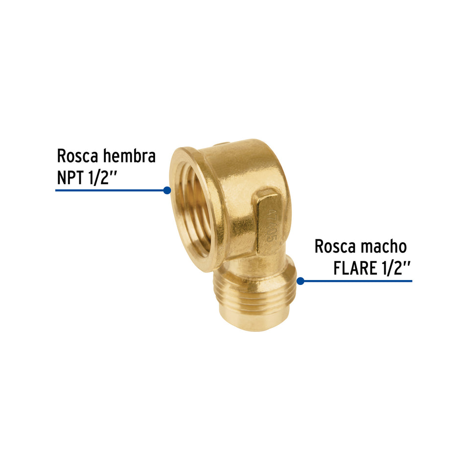 Codo para estufa a 90° de latón de 1/2 x 1/2', Foset Caja con 10, 47405