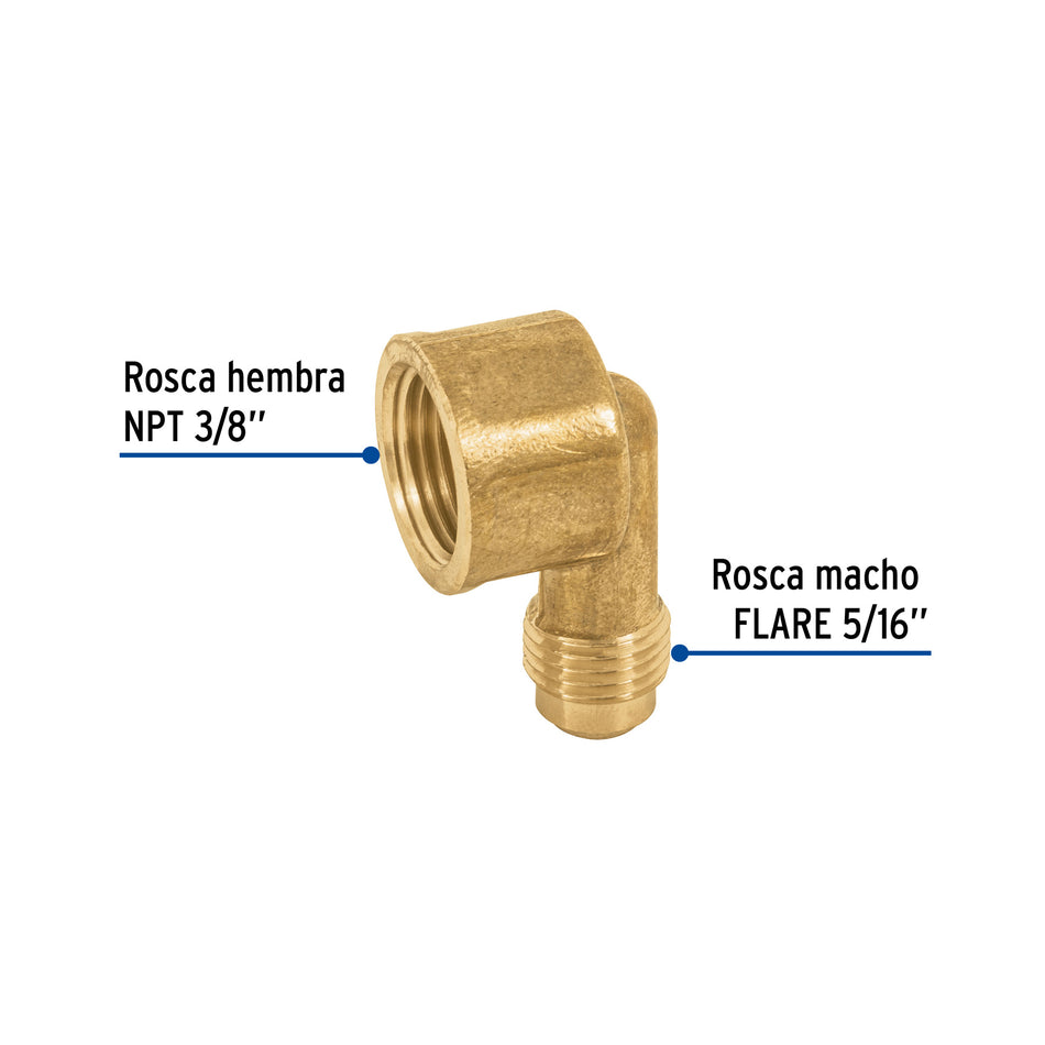 Codo para estufa a 90° de latón de 5/16' x 3/8', Foset Caja con 10, 41059