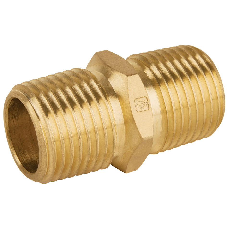 Niple unión NPT de latón, 1/2' con tuerca hexagonal, Foset Caja con 10, 48499