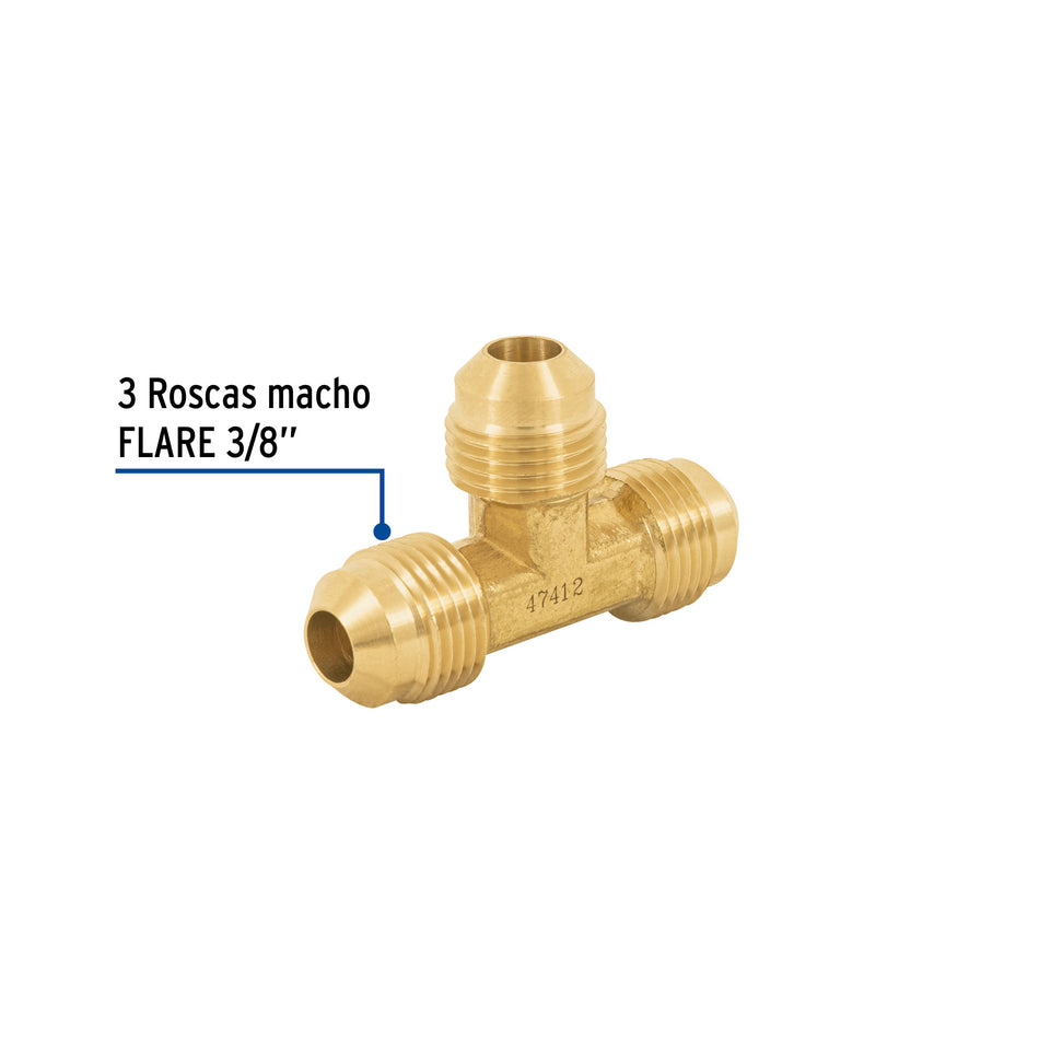Tee unión de latón 3/8', Foset Caja con 10, 47412