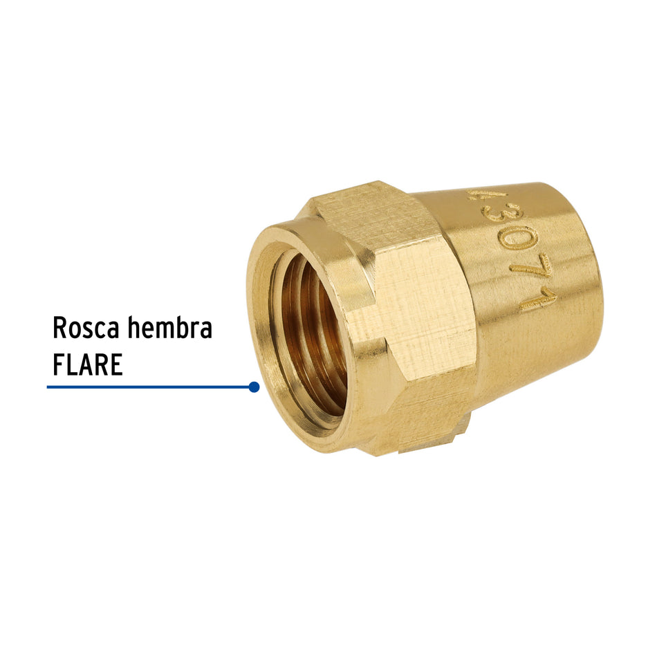 Tuerca cónica de latón 1/4', Foset Caja con 10, 43071
