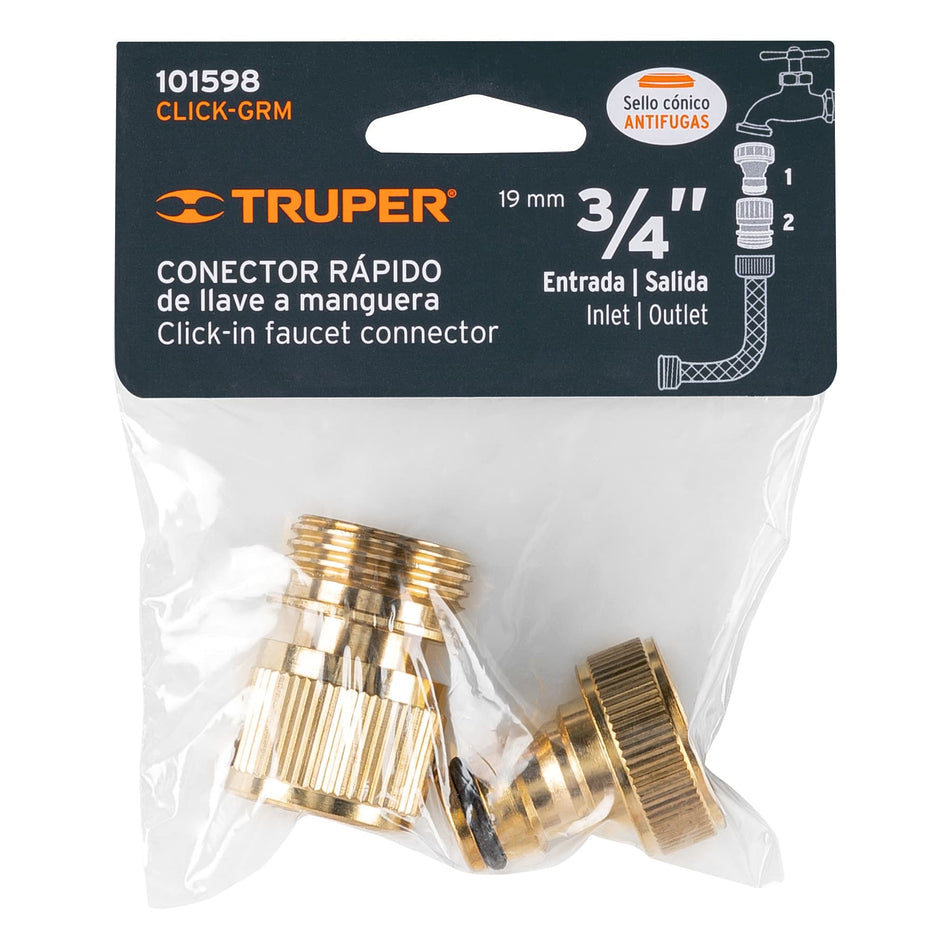 Conector 3/4' rápido de latón grifo-manguera sistema click Caja con 6, 101598