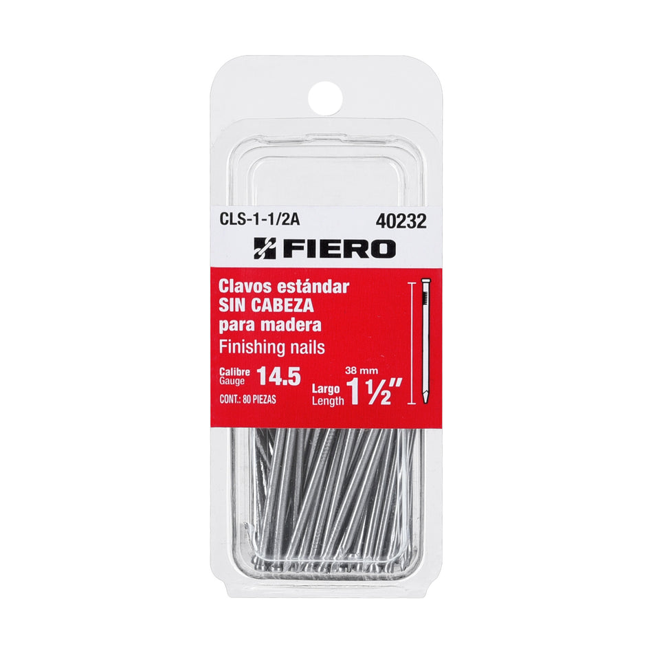 Blíster con 80 clavos estándar 1-1/2' sin cabeza, Fiero Caja con 12, 40232