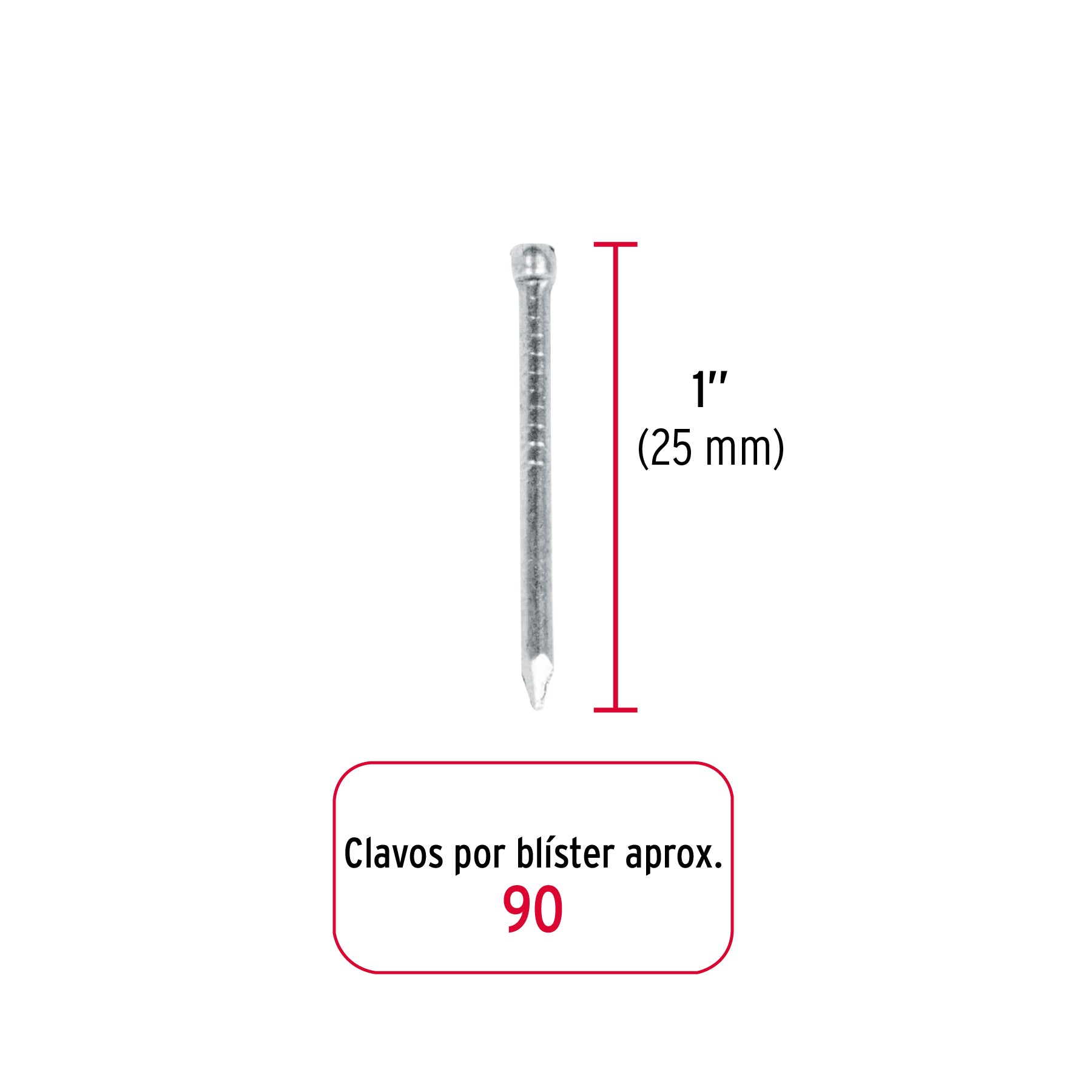 Blíster con 90 clavos estándar 1' sin cabeza, Fiero Caja con 12, 40234