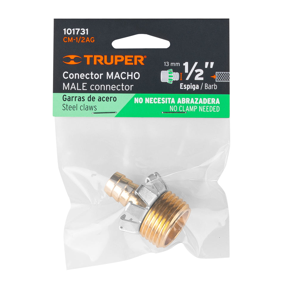 Conector 1/2' macho tipo garra de aluminio, Truper Caja con 12, 101731