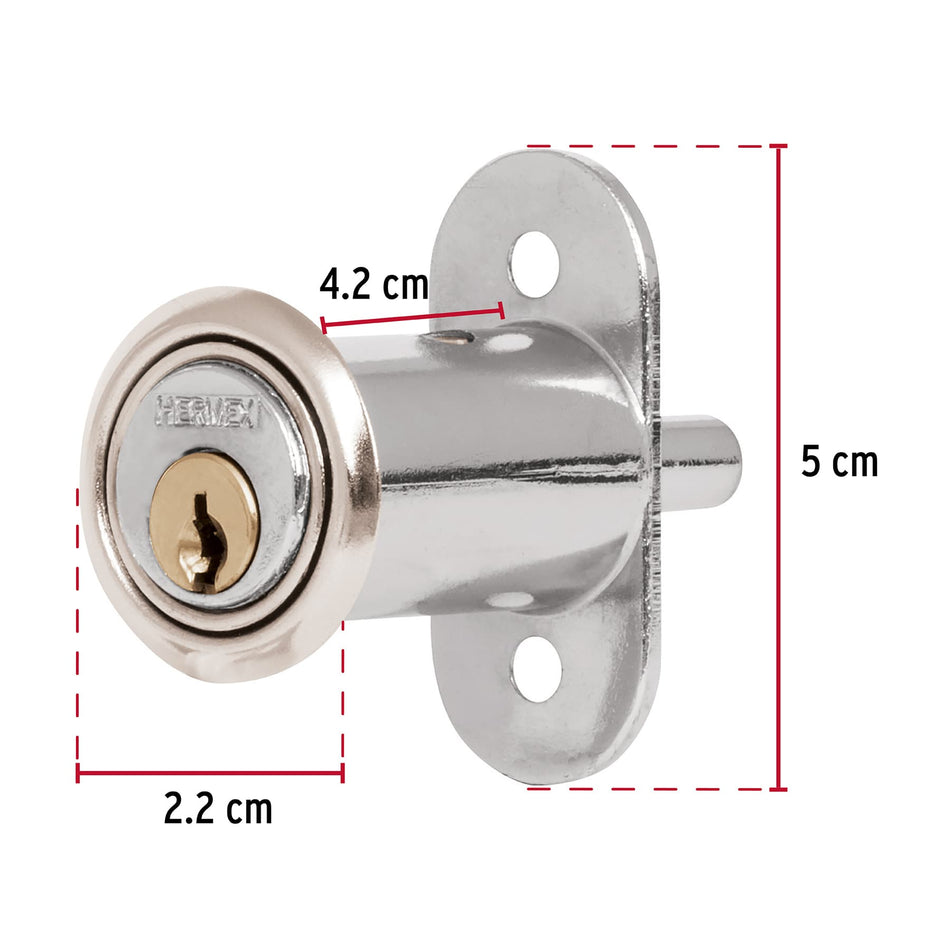 Cerradura para mueble, modelo 20, cromo, Hermex Caja con 6, 43561