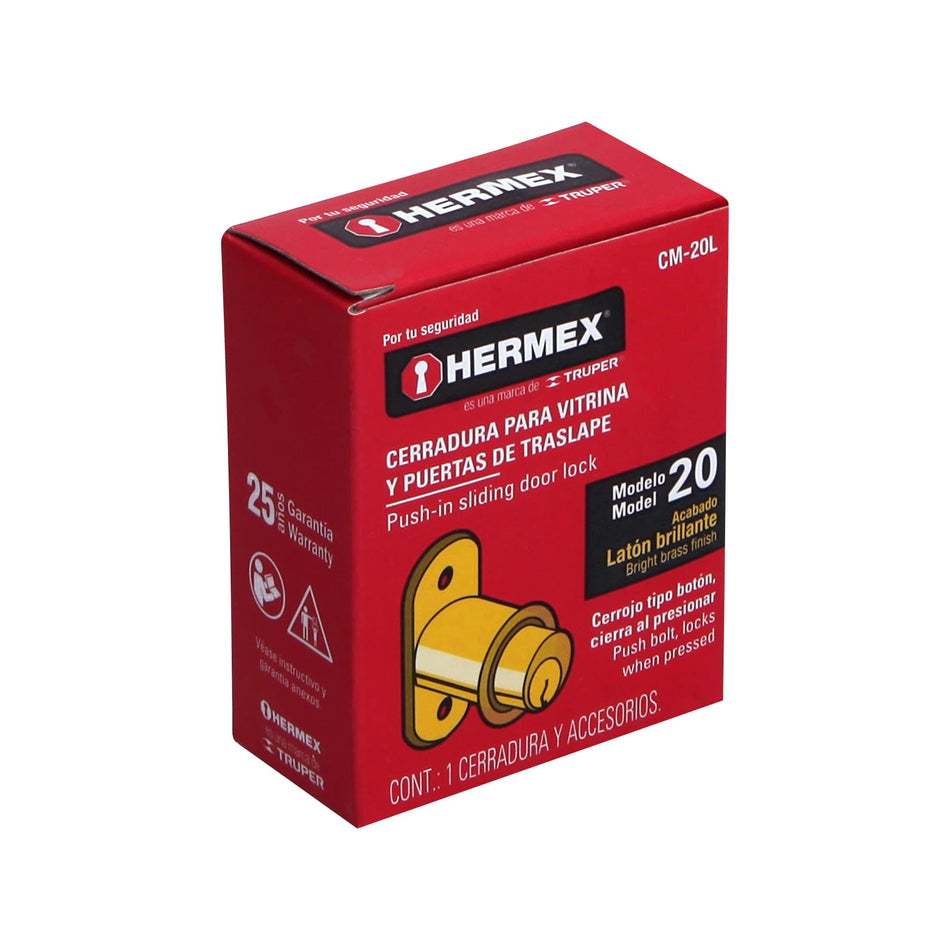 Cerradura para mueble, modelo 20, latón, Hermex Caja con 6, 43569