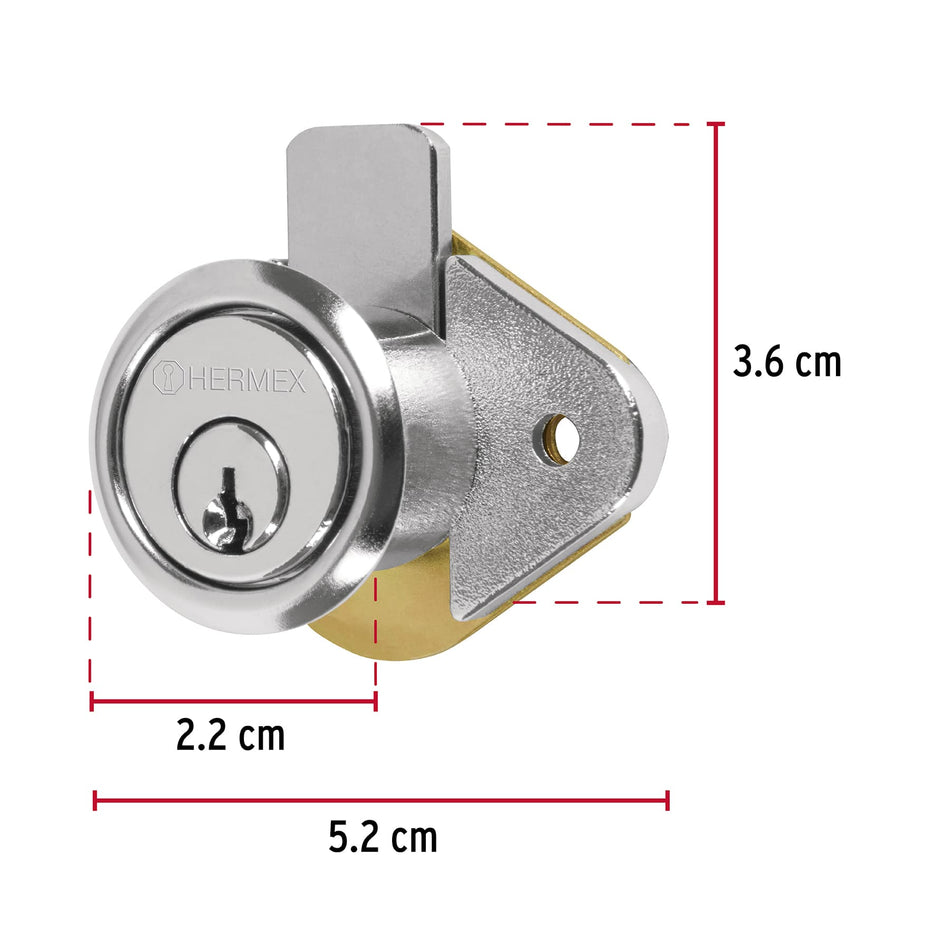 Cerradura para mueble, modelo 21, cromo, Hermex Caja con 6, 43558