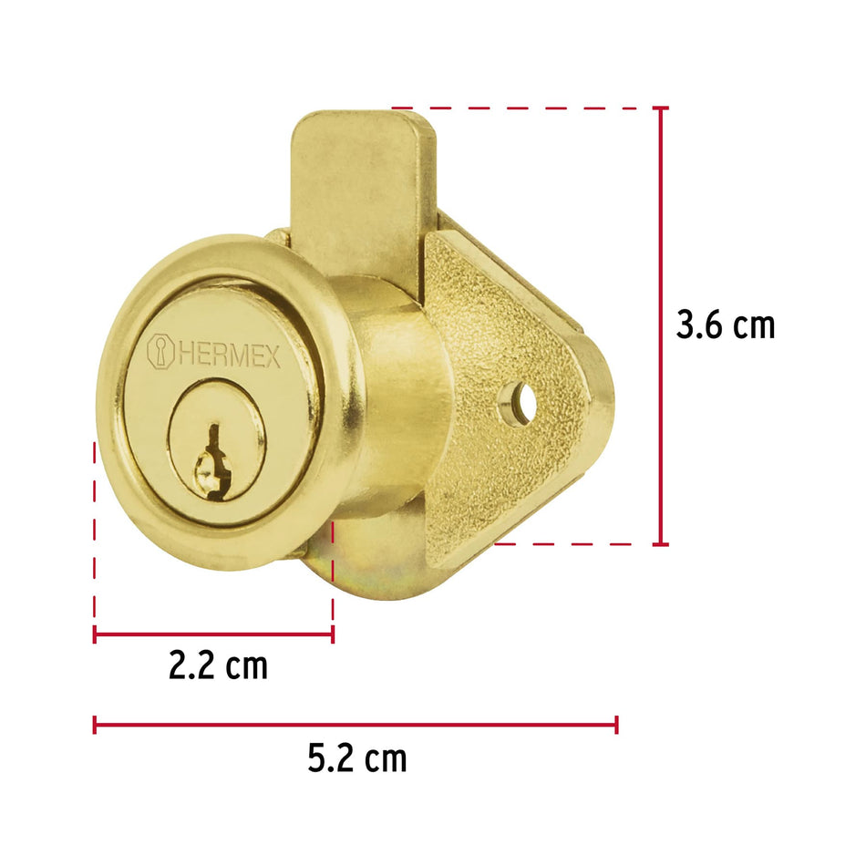 Cerradura para mueble, modelo 21, latón, Hermex Caja con 6, 43566