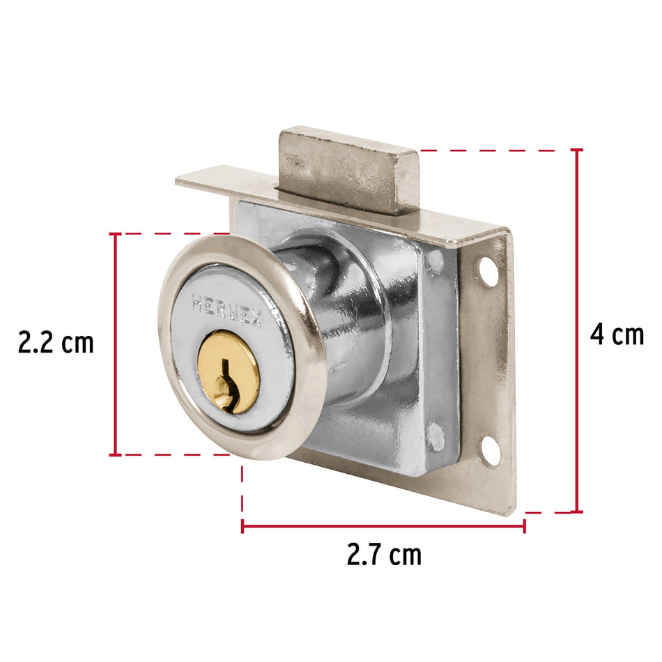 Cerradura para mueble, modelo 24, cromo, Hermex Caja con 6, 43557