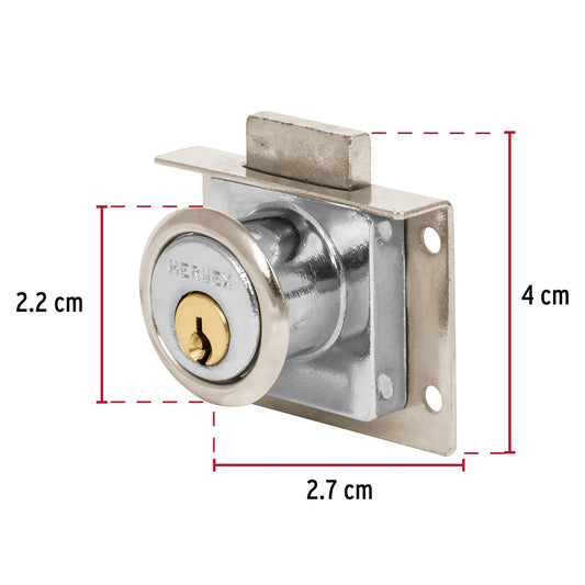 Cerradura para mueble, modelo 24, cromo, Hermex Caja con 6, 43557