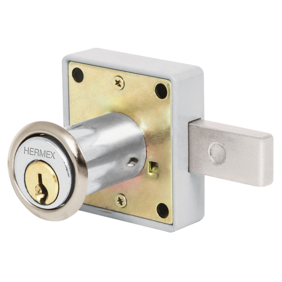 Cerradura para mueble, modelo 25, cromo, Hermex Caja con 6, 43559