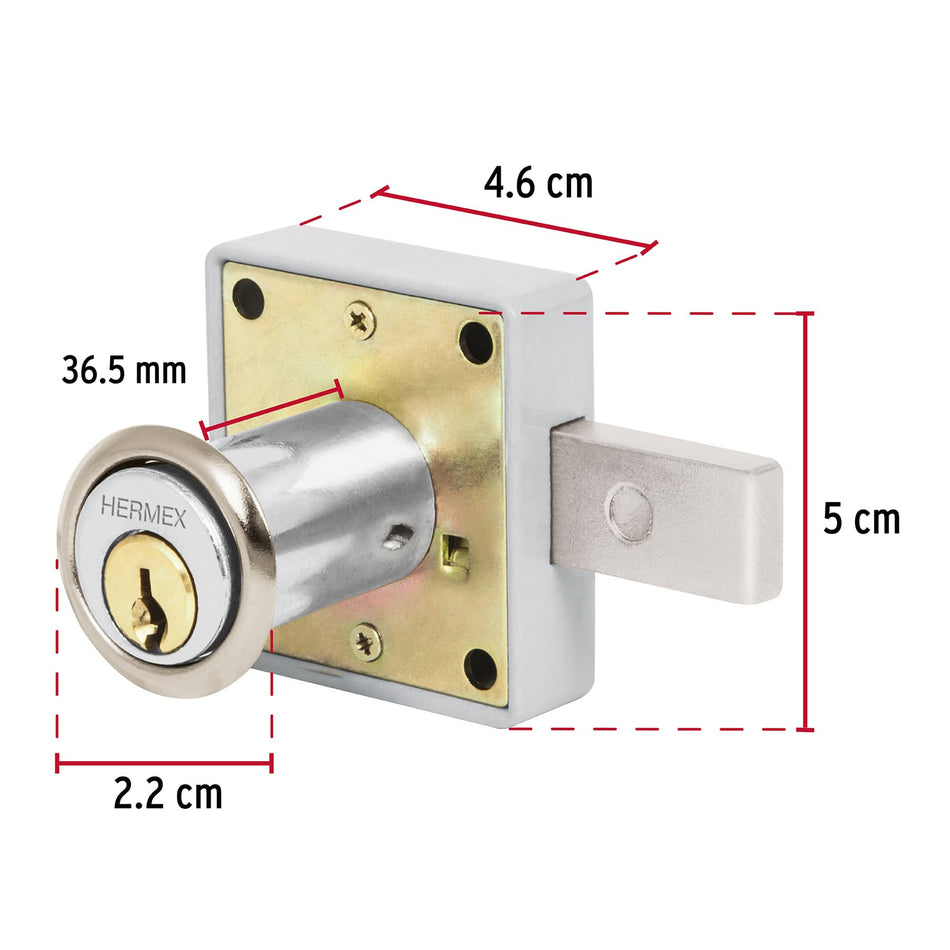 Cerradura para mueble, modelo 25, cromo, Hermex Caja con 6, 43559
