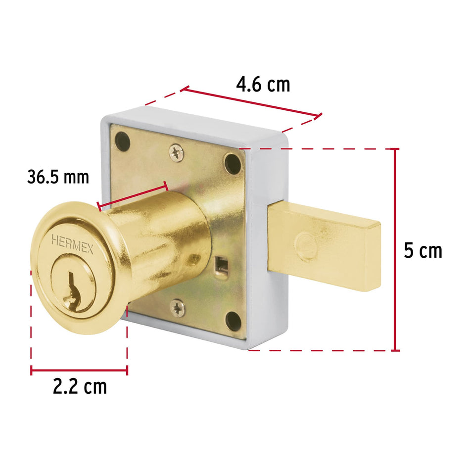 Cerradura para mueble, modelo 25, latón, Hermex Caja con 6, 43567