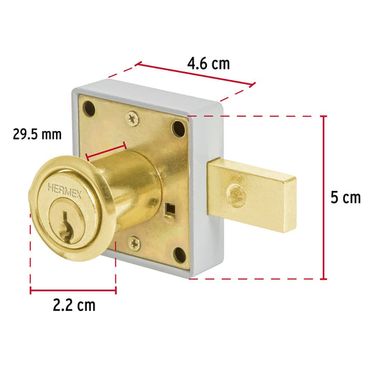 Cerradura para mueble, modelo 26, latón, Hermex Caja con 6, 43568