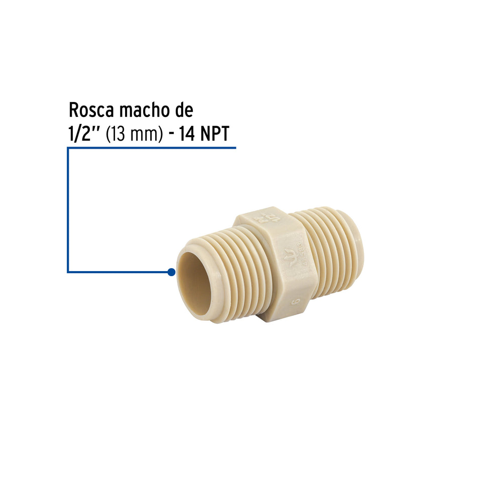 Niple corrido 1/2' de polipropileno, Foset Caja con 10, 48583