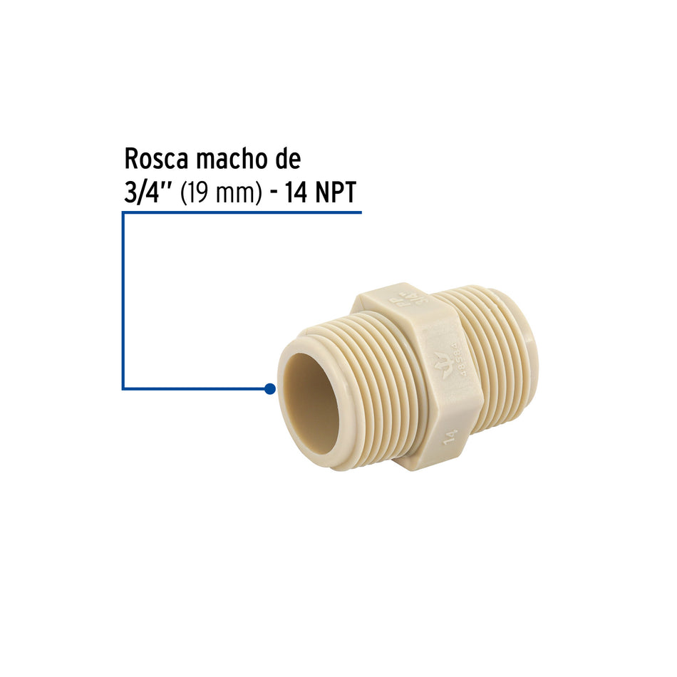 Niple corrido 3/4' de polipropileno, Foset Caja con 10, 48584