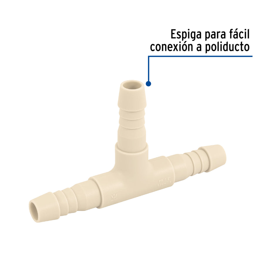 Tee inserción 1/2' de polipropileno, Foset Caja con 10, 48569