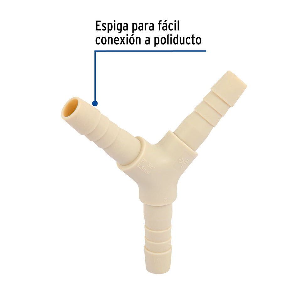 Yee inserción 3/8' de polipropileno, Foset Caja con 10, 48557