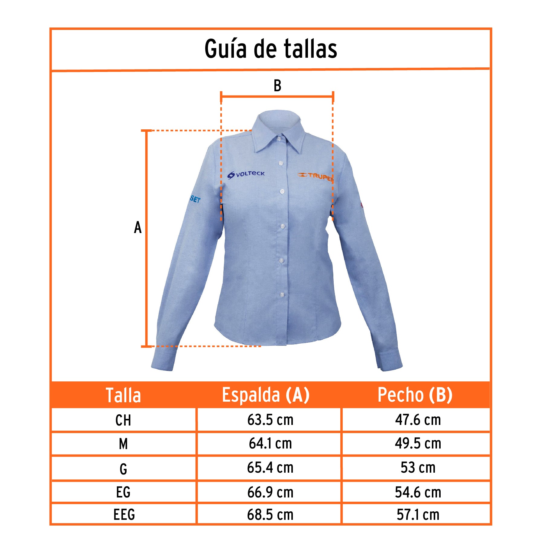 Camisa manga larga para mujer, azul, CH, Truper, 63101