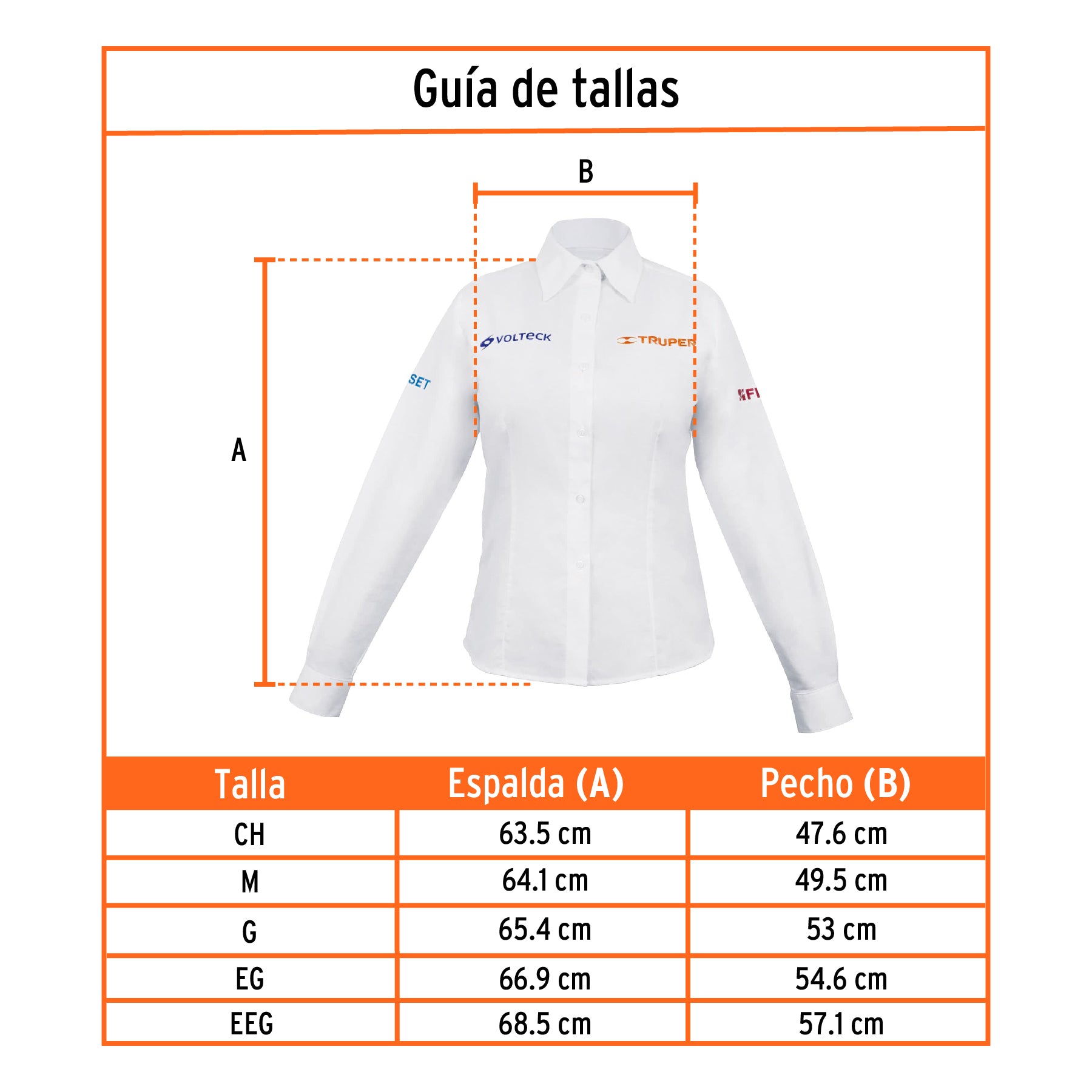 Camisa manga larga para mujer, blanca, M, Truper, 63107